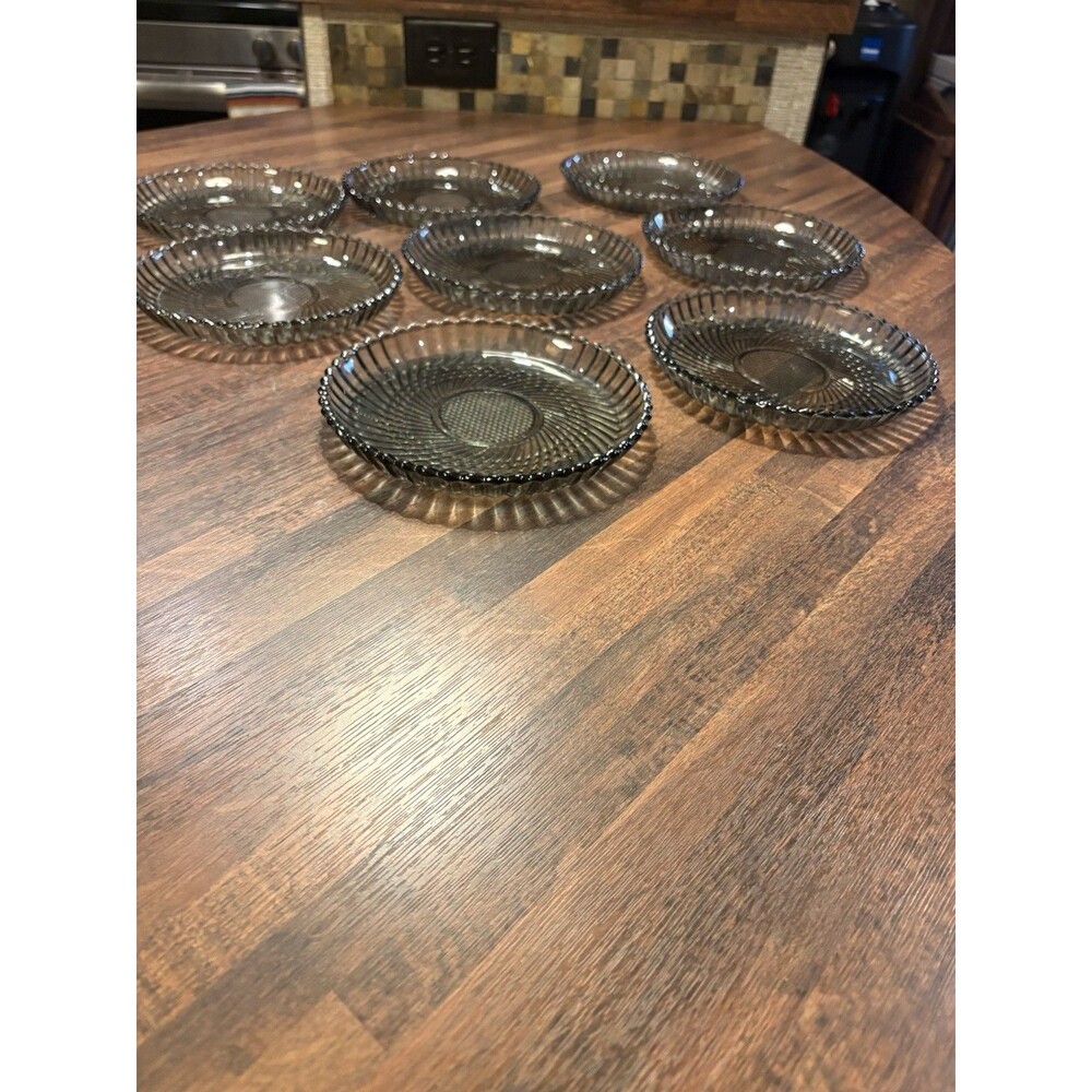 8 Vintage Libbey Glass Co smoked gray 7-in model LRS45 or/ "Smoke Swirl"